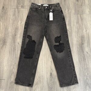 Dynamite GISELE Charcoal Distressed Denim Ultra High Rise Straight Leg Jeans